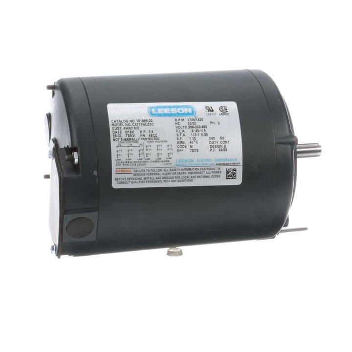 101966.00 Leeson Motor 1/4HP 1800RPM 48CZ TENV 208 - 230/460V 3 Phase - Square One Electric Motors & Pumps