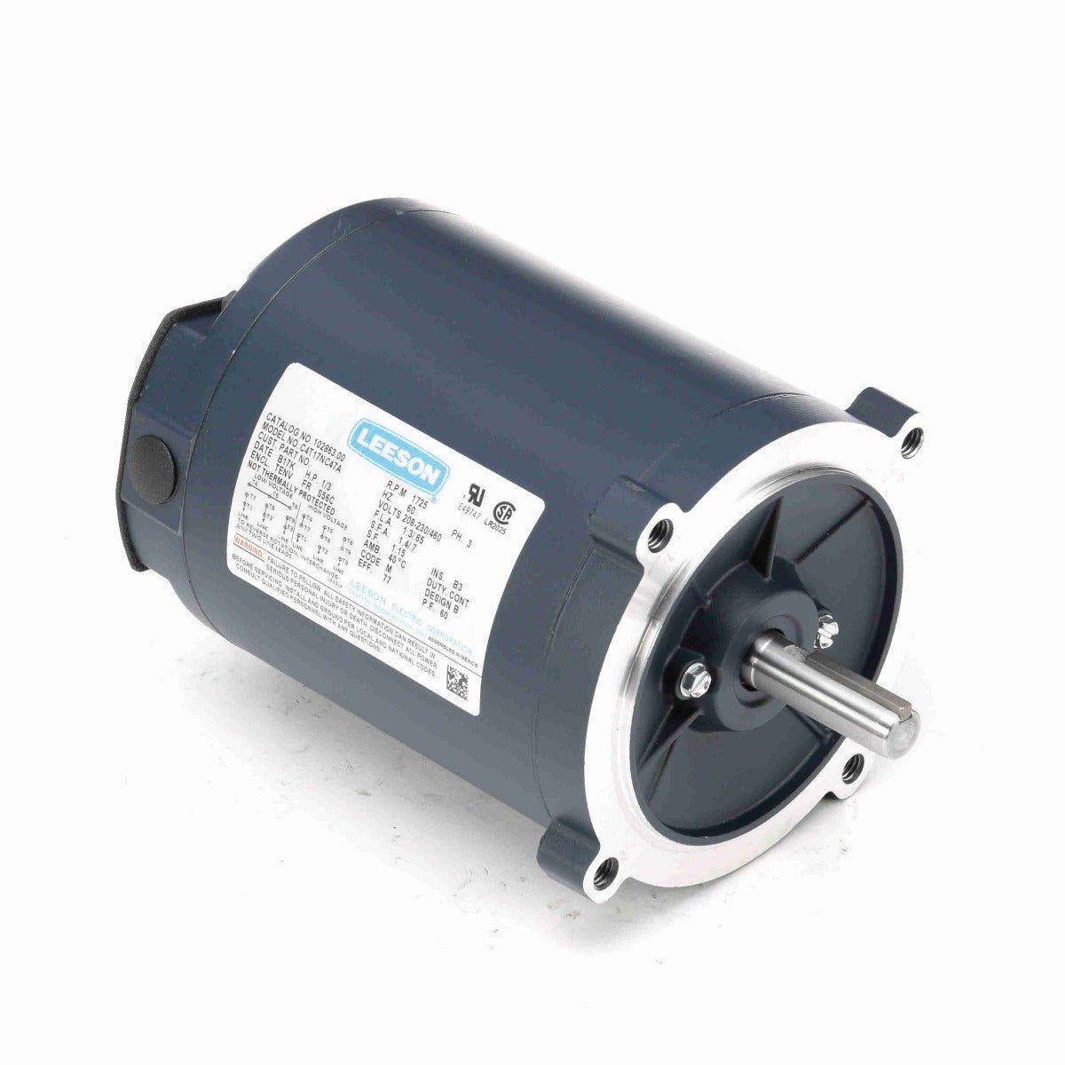 102863.00 Leeson Motor 1/3HP 1725RPM 56C TENV 208 - 230/460V 3Phase - Square One Electric Motors & Pumps