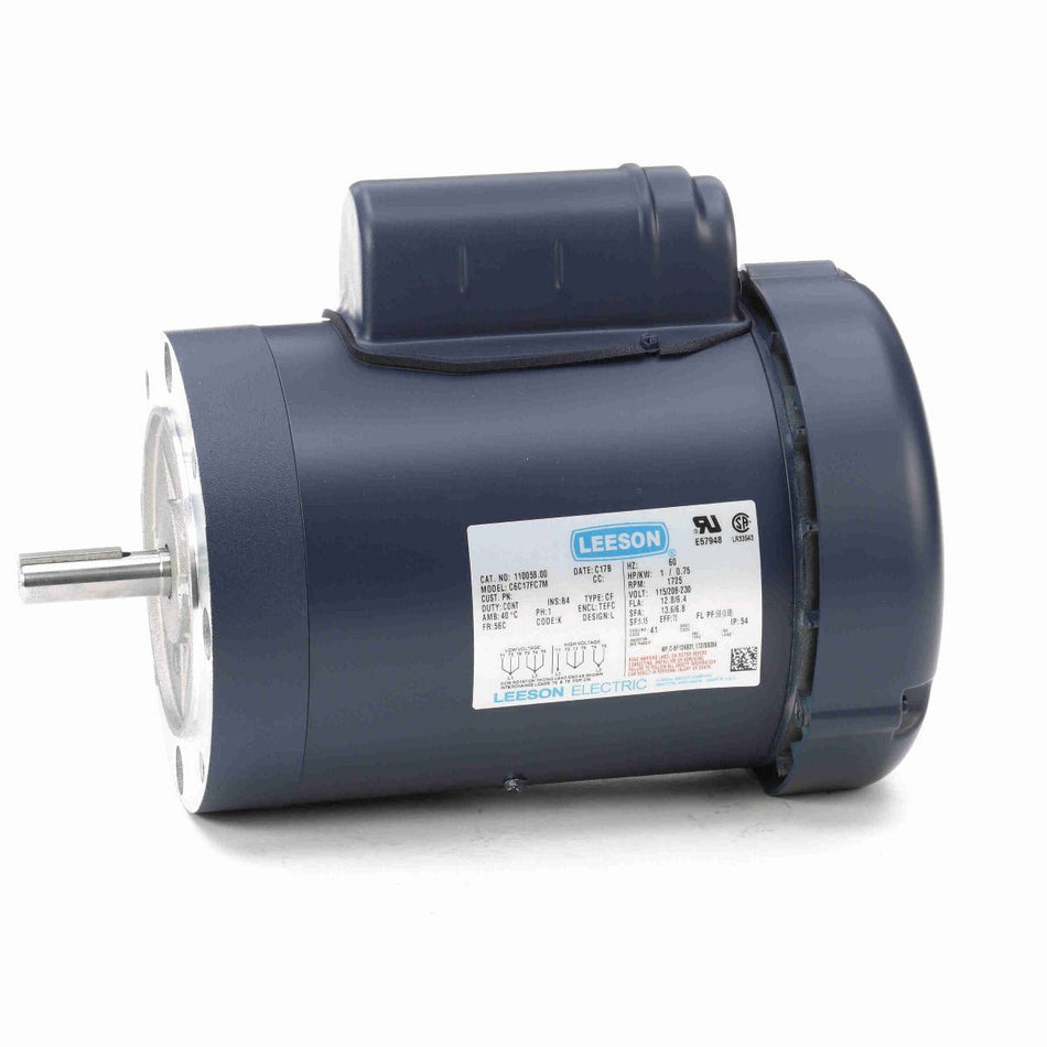 110058.00 Leeson Motor 1HP 1725RPM 56C TEFC 115/208 - 230Volt 1 Phase C6C17FC7 - Square One Electric Motors & Pumps