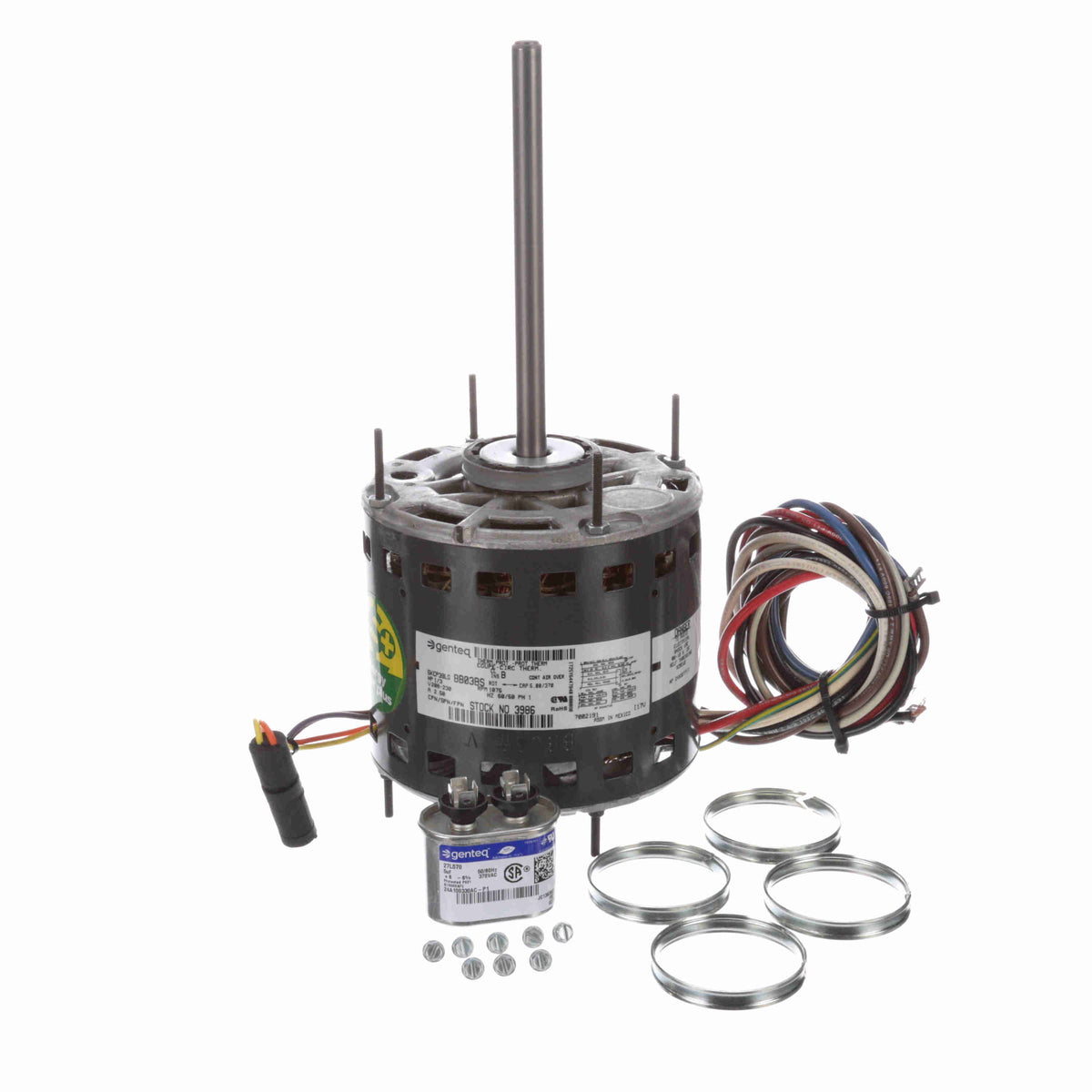 3a986 3986 Genteq Fan Motor - 1/3 HP, 1075 RPM, 208-230 V, 1 Phase – Square ...