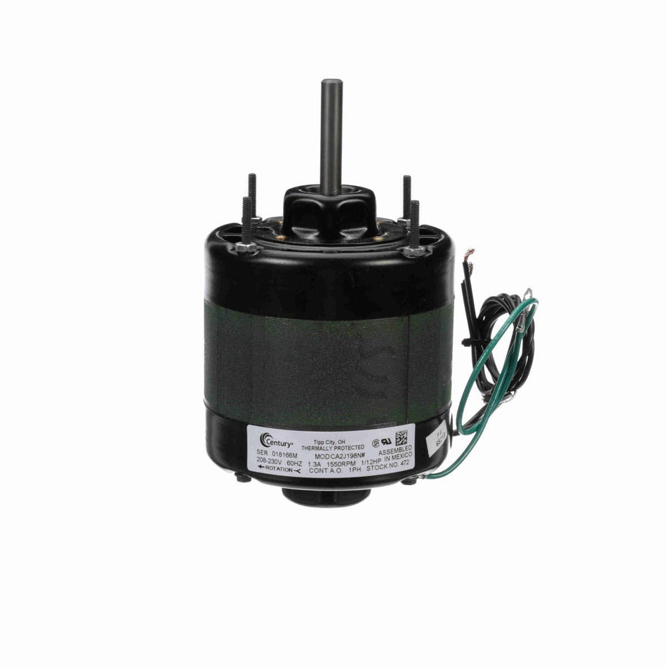 472 Century Condenser Fan Motor 1/12HP 1550RPM 4.3 OAO 208 - 230 Volt 1 Phase - Square One Electric Motors & Pumps