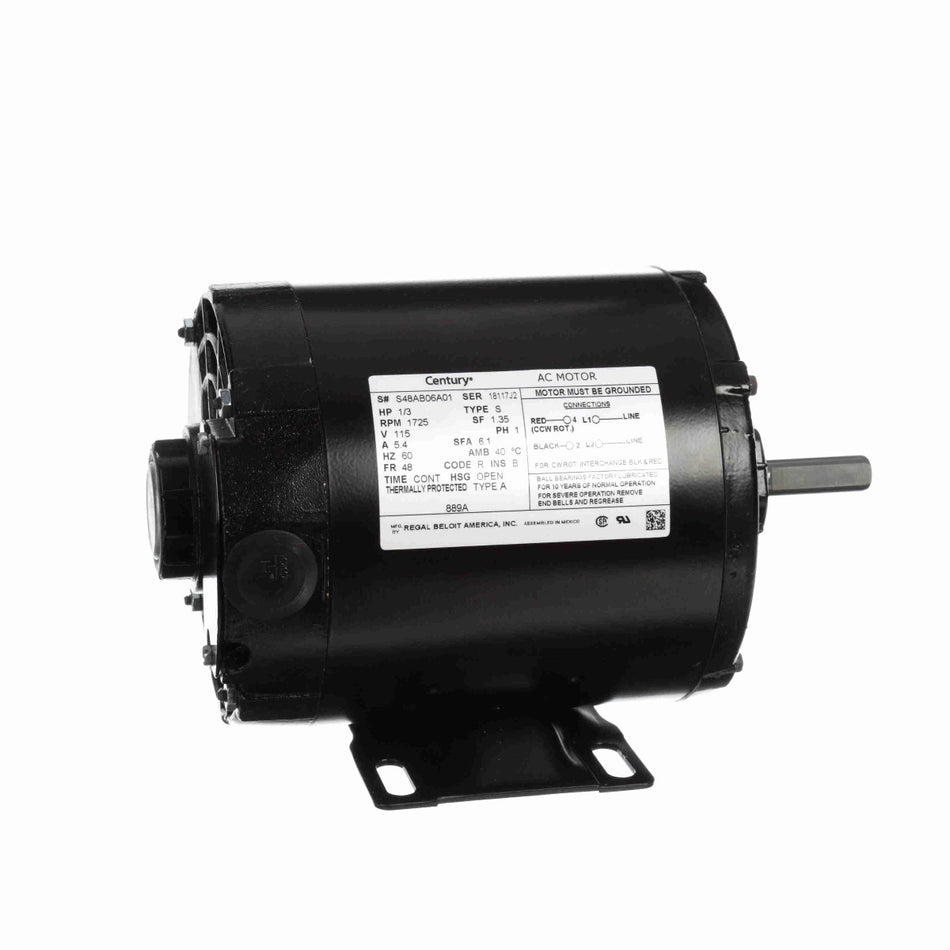 889A Century Fan & Blower Motor 1/3HP 1725RPM 48 OPEN 115 Volt 1 Phase - Square One Electric Motors & Pumps