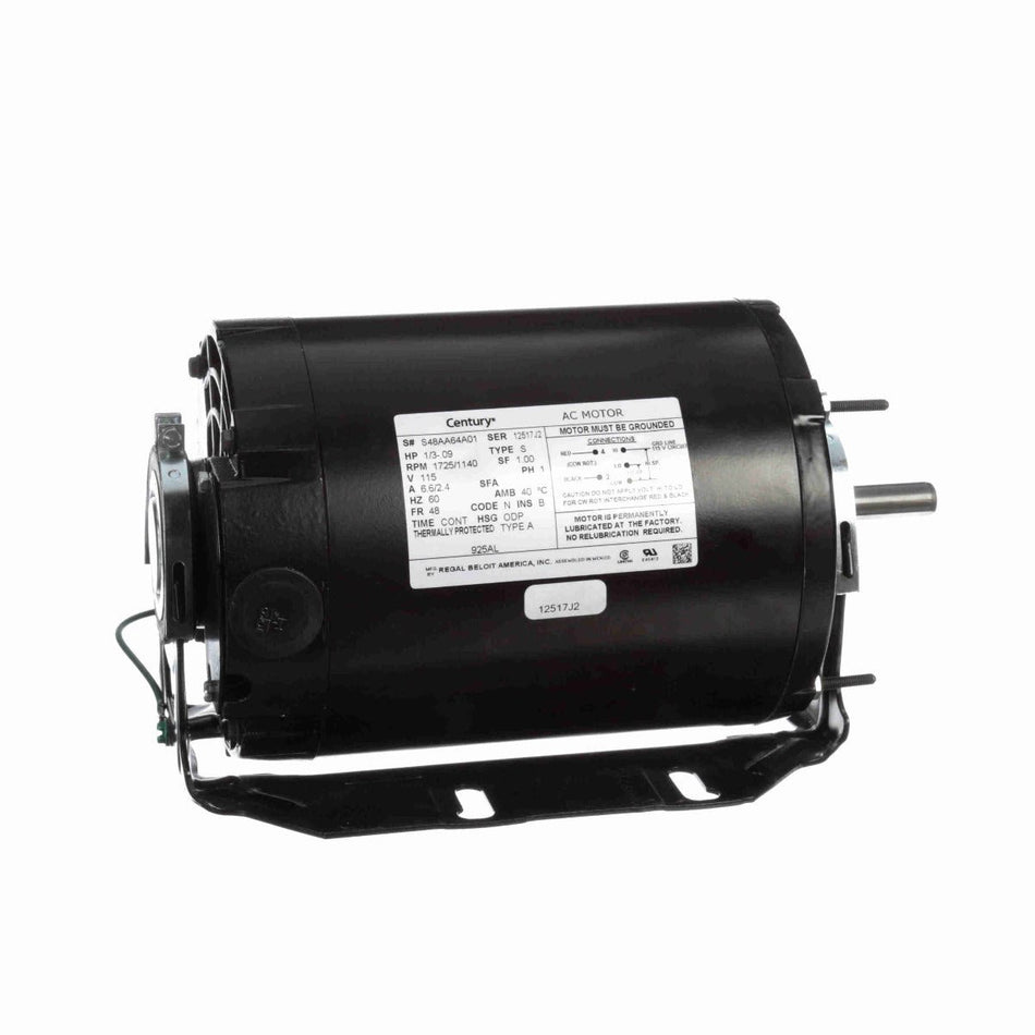 925AL Century Fan & Blower Motor 1/3 - 0.09HP 1725/1140RPM 48 ODP 115 Volt 1 Phase - Square One Electric Motors & Pumps