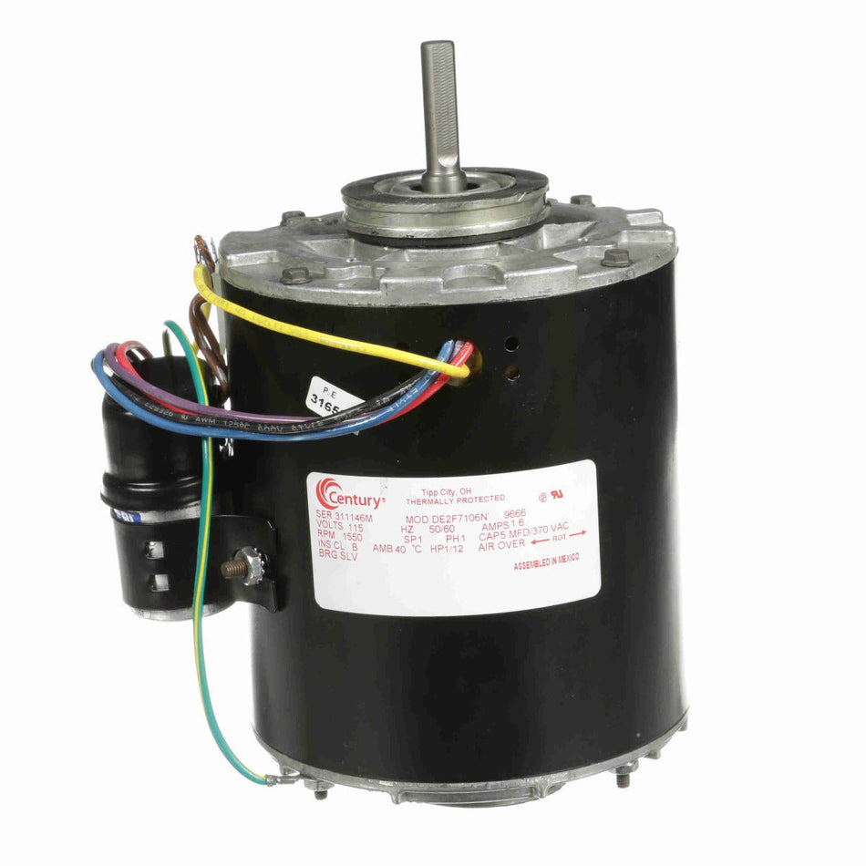 9666 Century Refrigeration Motor 1/12HP 1550RPM 42Y ENCLOSED 115 Volt 1 Phase - Square One Electric Motors & Pumps