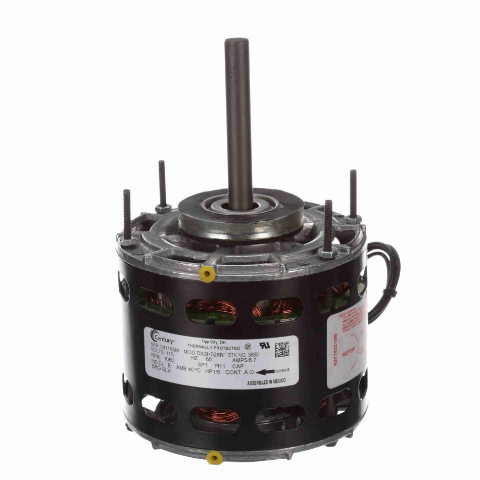 9690 Century Blower Motor 1/5HP 1050RPM 42Y OPEN 115 Volt 1 Phase - Square One Electric Motors & Pumps