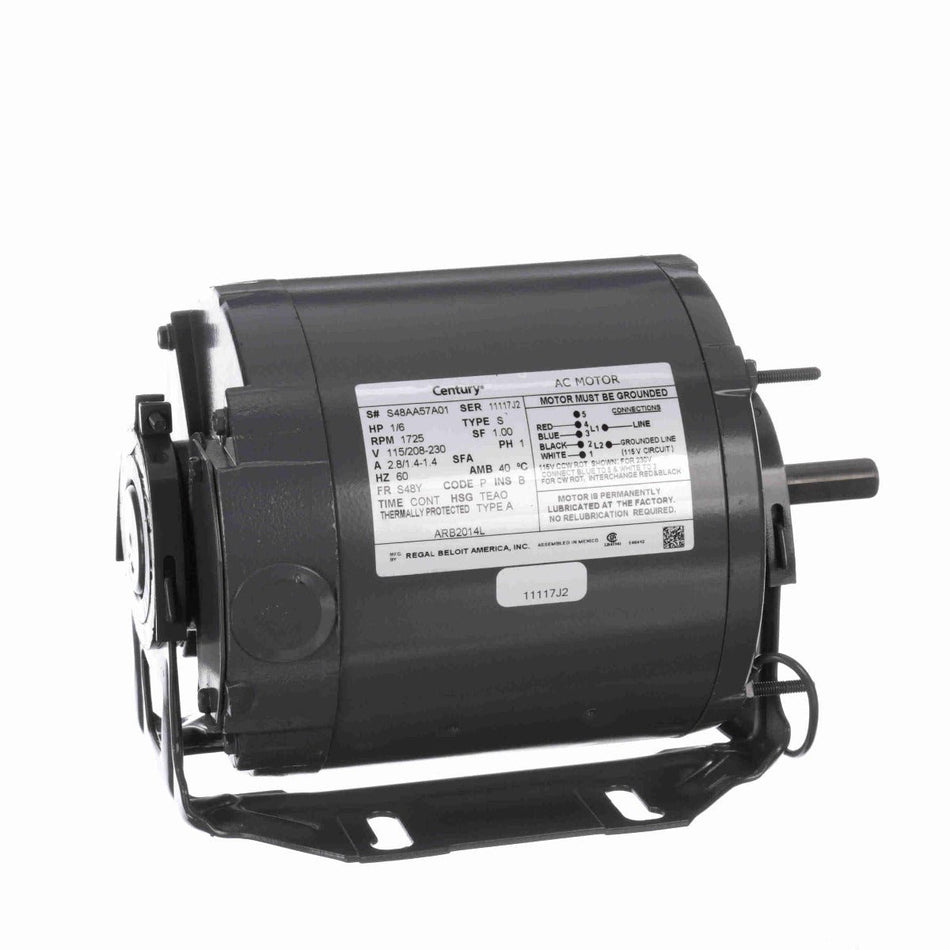 ARB2014L Century Motor 1/6HP 1725RPM S48Y TEAO 115/208 - 230 Volt 1 Phase - Square One Electric Motors & Pumps