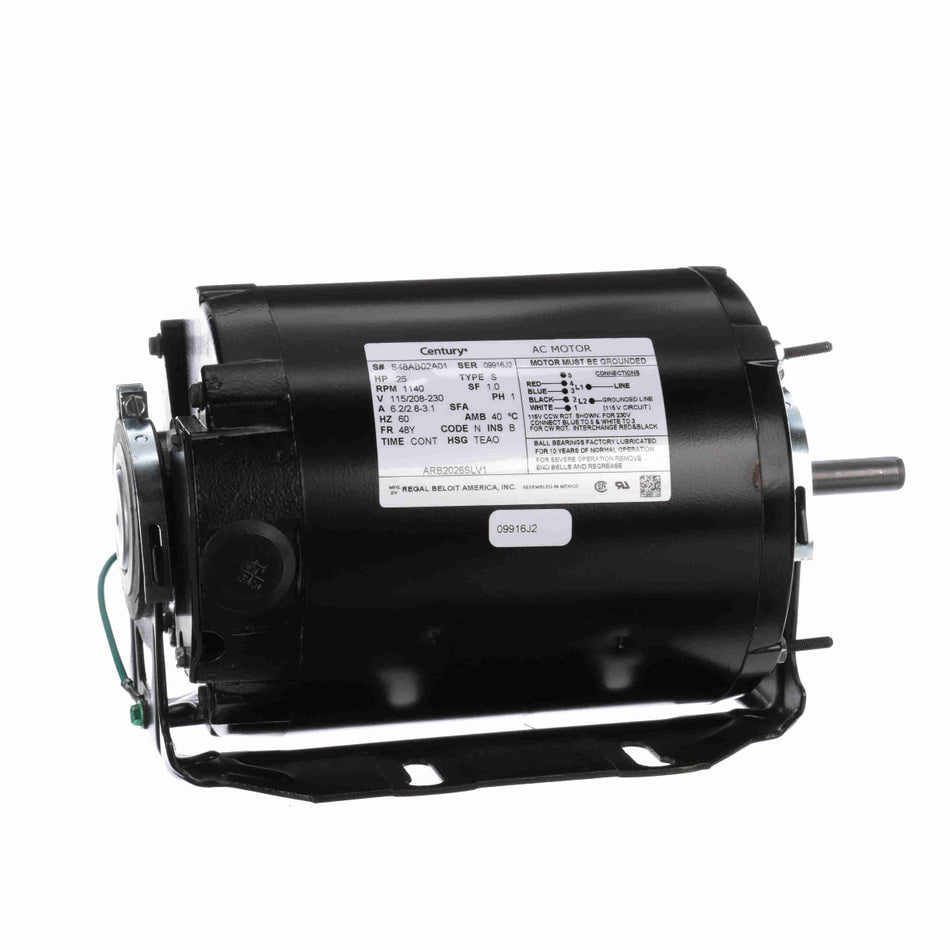 ARB2026SLV1 Century Motor 1/4HP 1140RPM 48Y TEAO 115/208 - 230 Volt 1 Phase - Square One Electric Motors & Pumps