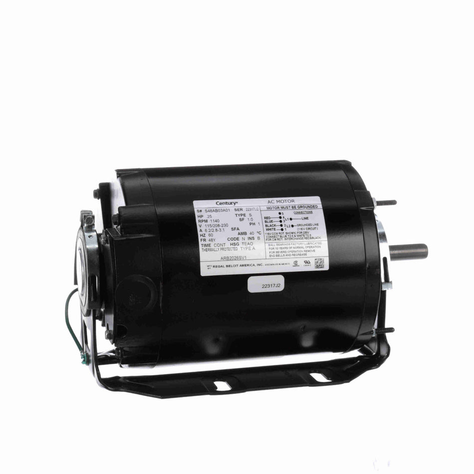 ARB2026SV1 Century Motor 1/4HP 1140RPM 48Y TEAO 115/208 - 230 Volt 1 Phase - Square One Electric Motors & Pumps