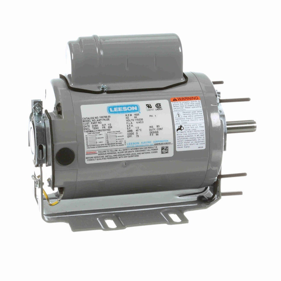 100768.00 Leeson Motor 1/2HP 1625RPM 56H TENV 115/230V 1 Phase - Square One Electric Motors & Pumps