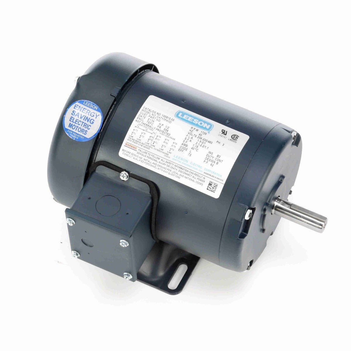 100913.00 Leeson Motor 1/2HP 1725RPM 56 TEFC 208 - 230/460V Three Phase - Square One Electric Motors & Pumps