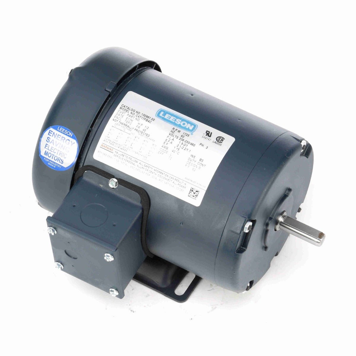 100961.00 Leeson AC Motor 1/2HP 1725RPM 48 TEFC 208 - 230/460V 3 Phase - Square One Electric Motors & Pumps