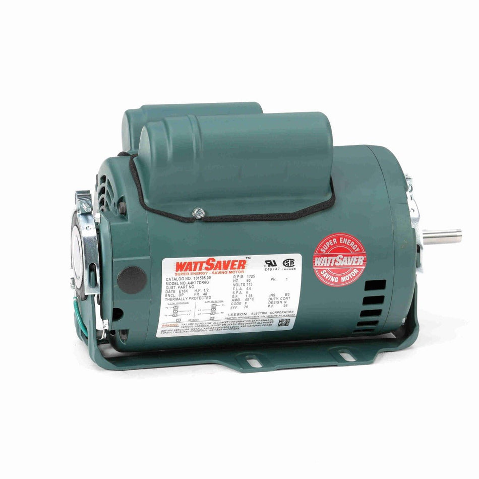 101585.00 Leeson Motor 1/2HP 1725RPM 48 DP 115V Single Phase A4K17DR6 - Square One Electric Motors & Pumps
