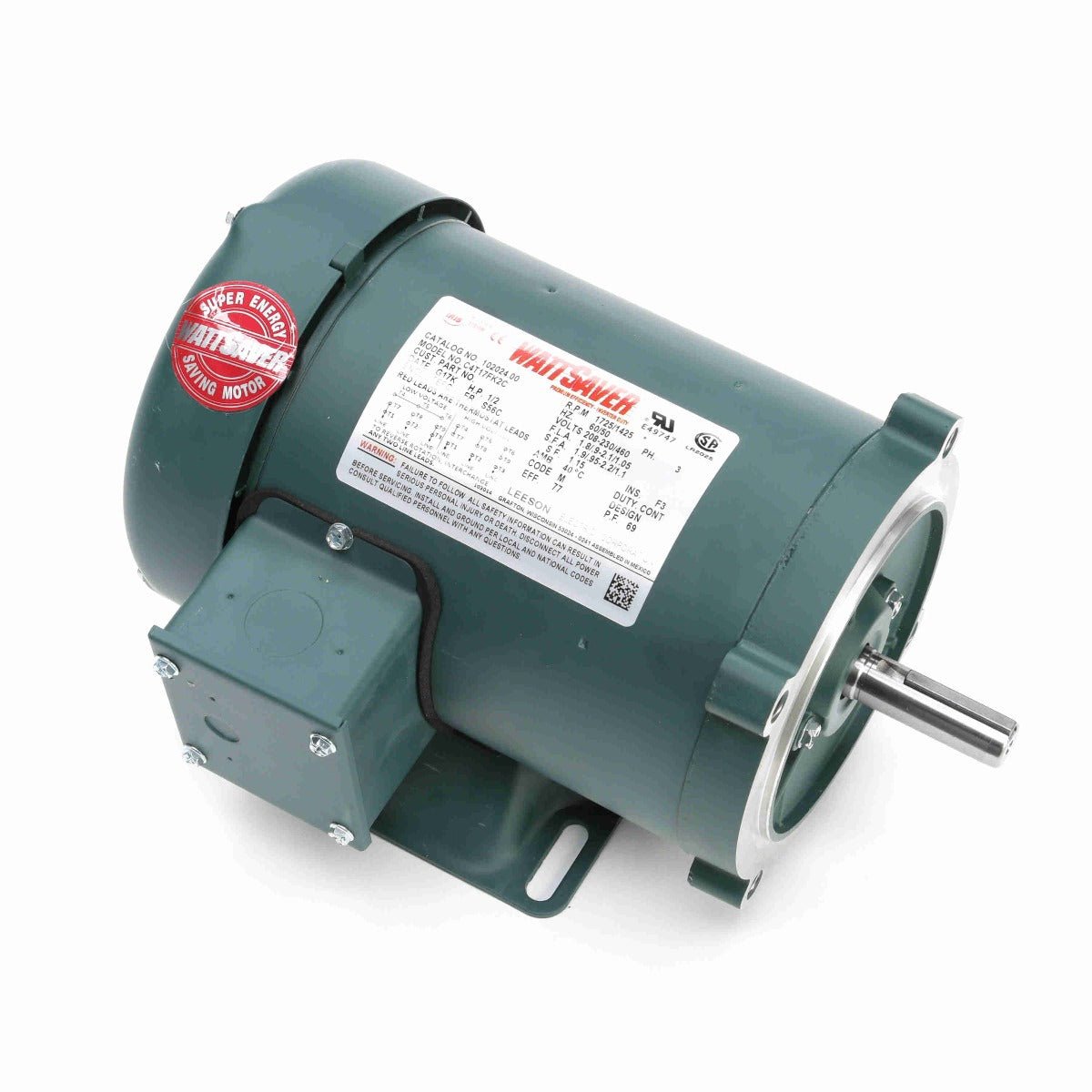 102024.00 Leeson Motor 1/2HP 1725RPM 56C TEFC 208 - 230/460V 3Phase - Square One Electric Motors & Pumps