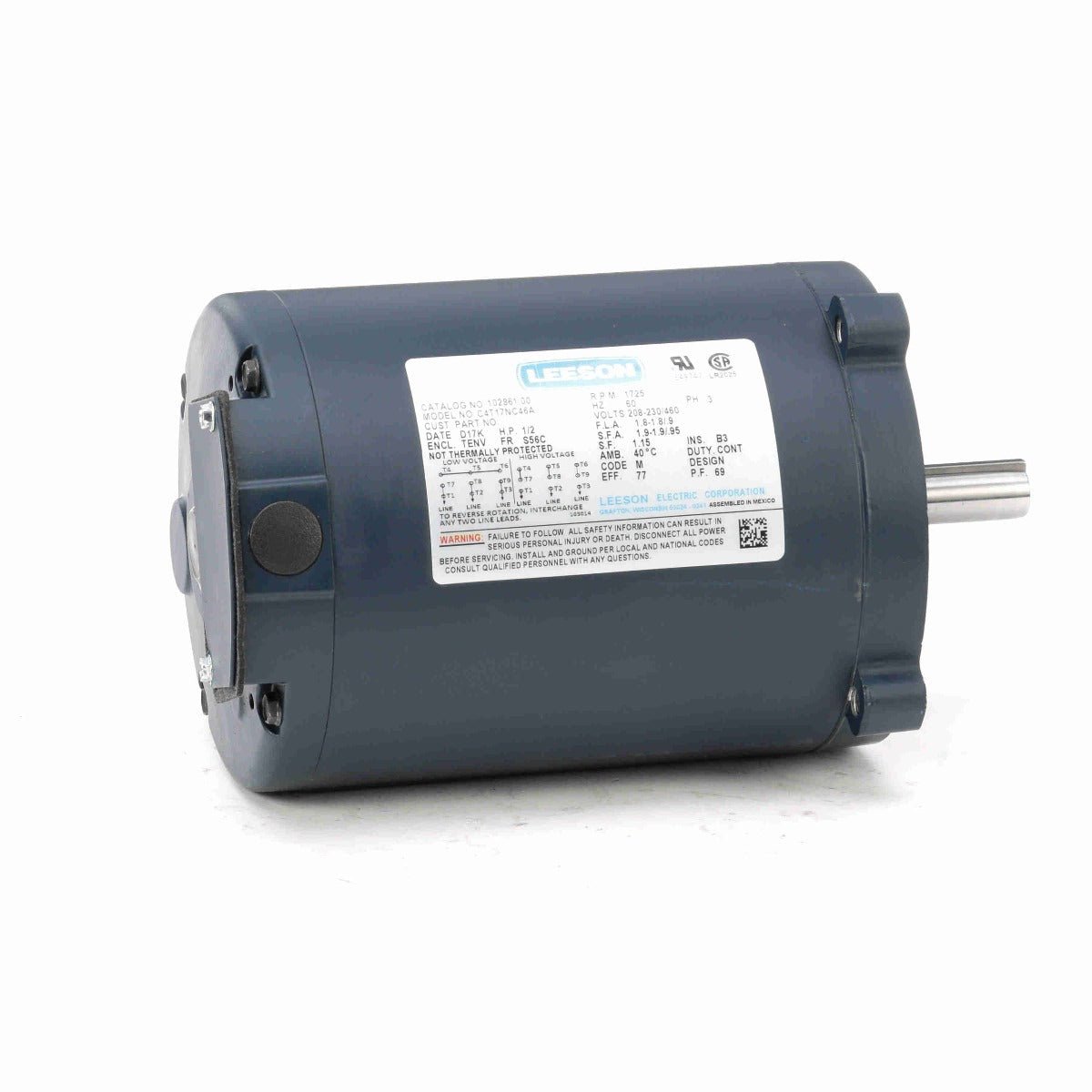 102861.00 Leeson Motor 1/2HP 1725RPM 56C TENV 208 - 230/460V 3Phase - Square One Electric Motors & Pumps