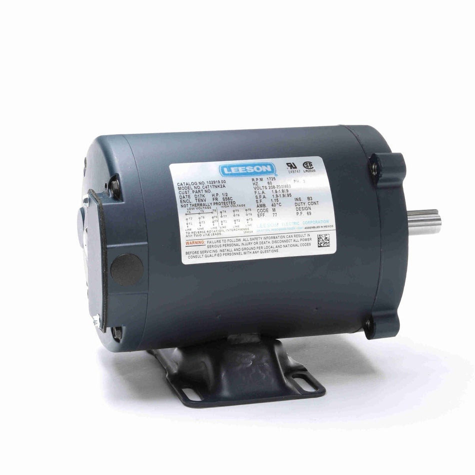 102919.00 Leeson Motor 1/2HP 1725RPM 56C TENV 208 - 230/460V Three Phase - Square One Electric Motors & Pumps