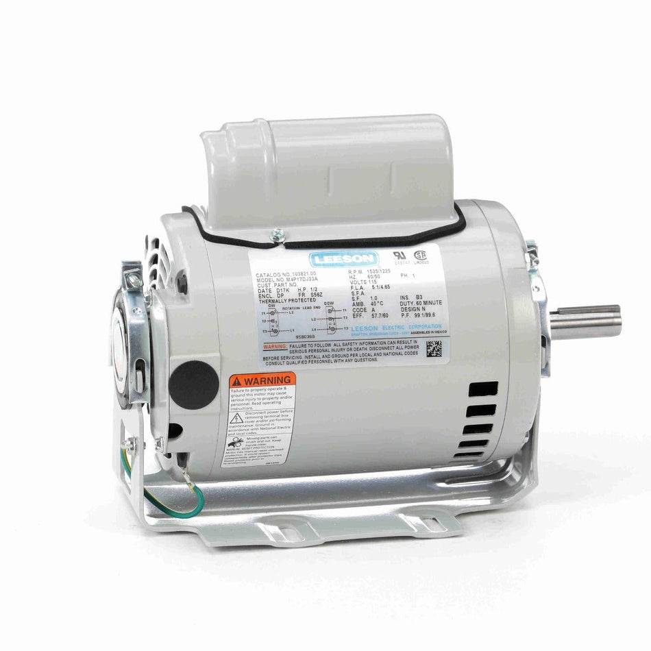 103821.00 Leeson Motor 1/2HP 1625RPM 56 DP 115V 1 Phase - Square One Electric Motors & Pumps