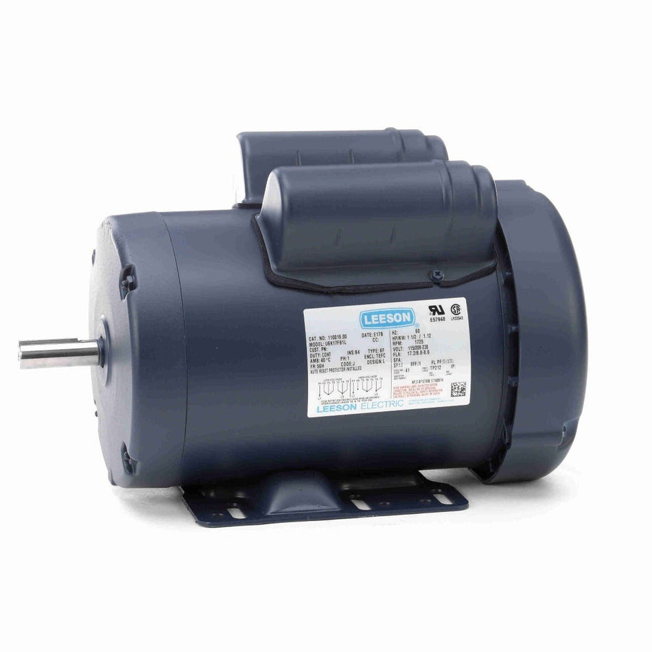 110019.00 Leeson Motor 1.5HP 1725RPM 56H TEFC 115/208 - 230Volt 1 Phase U6K17FB1 - Square One Electric Motors & Pumps