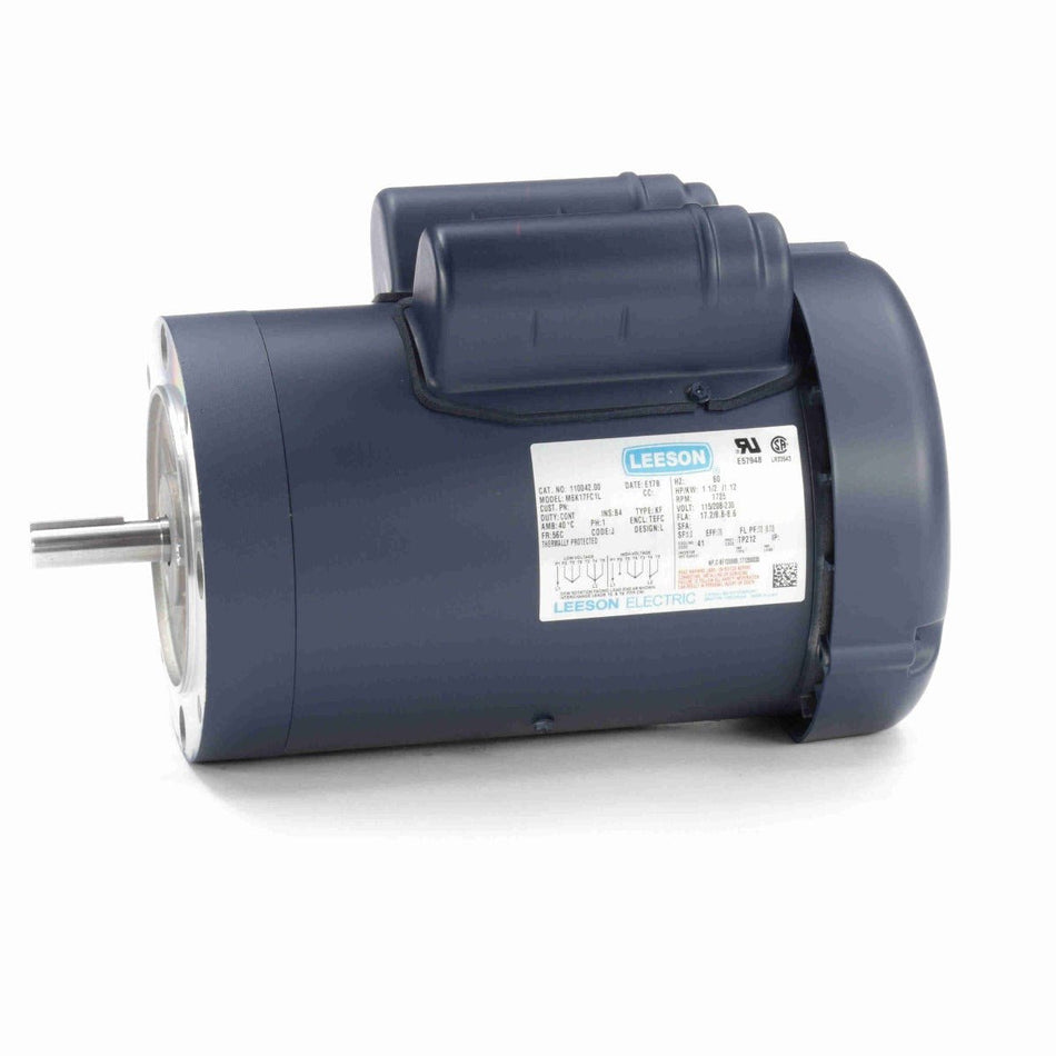 110042.00 Leeson Motor 1.5HP 1725RPM 56C TEFC 115/208 - 230Volt Single Phase - Square One Electric Motors & Pumps