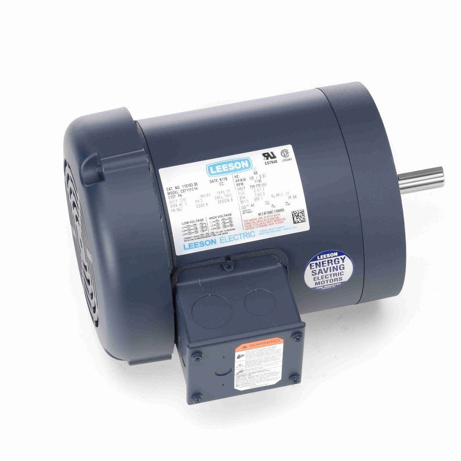 110163.00 Leeson Motor 1/2HP 1140RPM 56C TEFC 208 - 230/460V 3 Phase - Square One Electric Motors & Pumps
