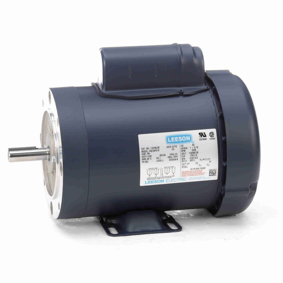 110180.00 Leeson Motor 1HP 3450RPM 56C TEFC 115/208 - 230Volt Single Phase - Square One Electric Motors & Pumps