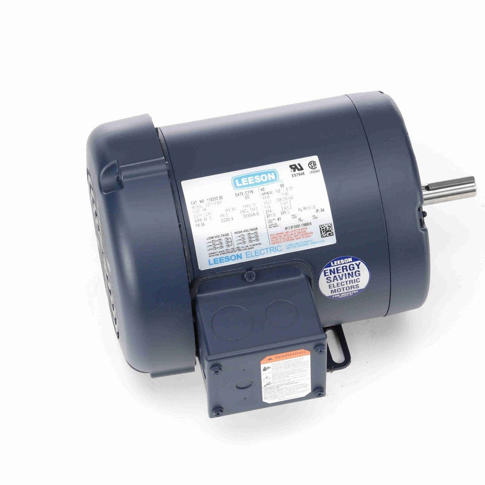 110353.00 Leeson AC Motor 1/2HP 1140RPM 56 TEFC 208 - 230/460V Three Phase - Square One Electric Motors & Pumps