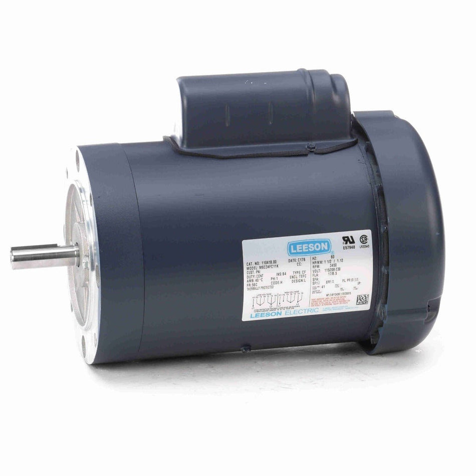 110418.00 Leeson Motor 1.5HP 3450RPM 56C TEFC 115/208 - 230Volt 1 Phase - Square One Electric Motors & Pumps