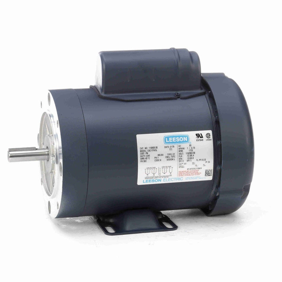 110908.00 Leeson Motor 1HP 1725RPM 56C TEFC 115/208 - 230Volt Single Phase - Square One Electric Motors & Pumps
