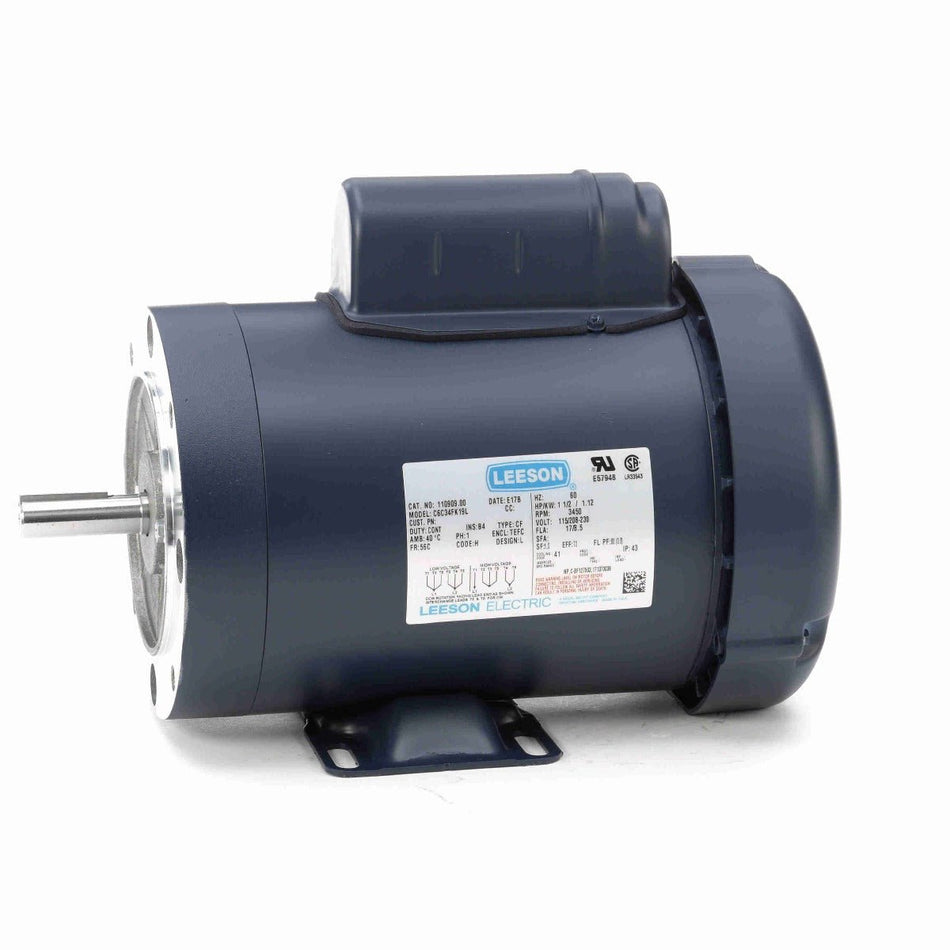 110909.00 Leeson AC Motor 1.5HP 3450RPM 56C TEFC 115/208 - 230Volt Single Phase - Square One Electric Motors & Pumps