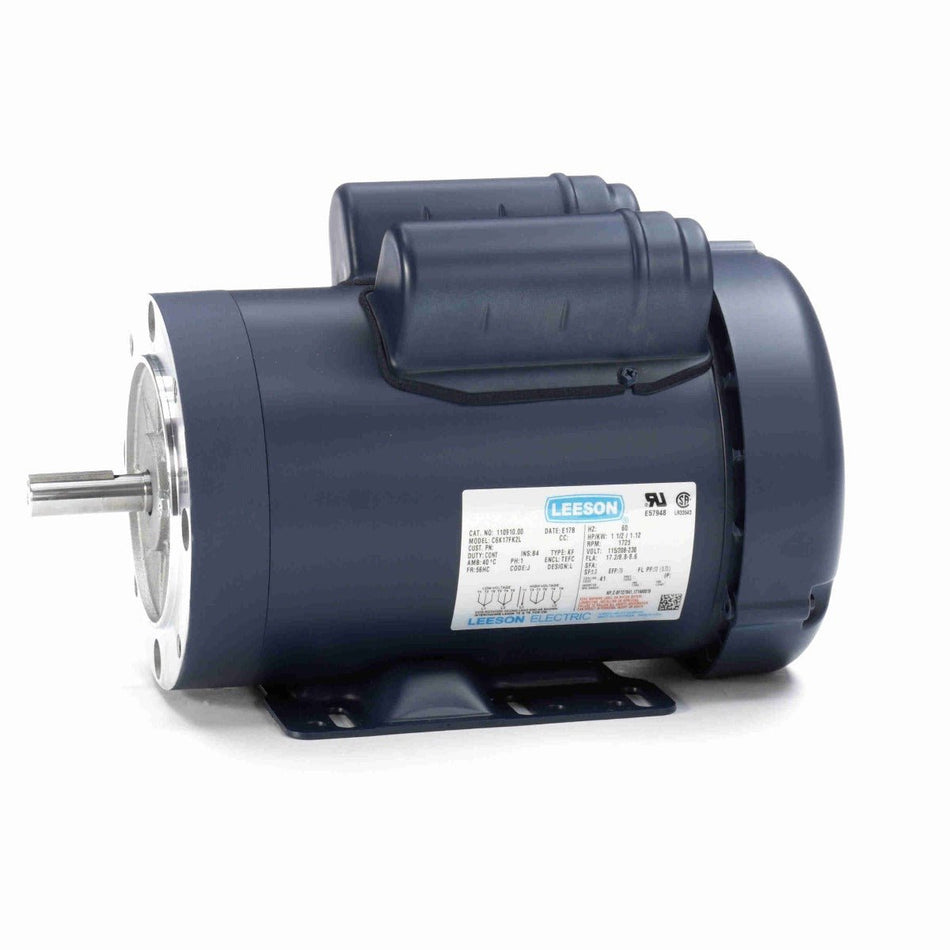 110910.00 Leeson Motor 1.5HP 1725RPM 56HC TEFC 115/208 - 230Volt Single Phase - Square One Electric Motors & Pumps