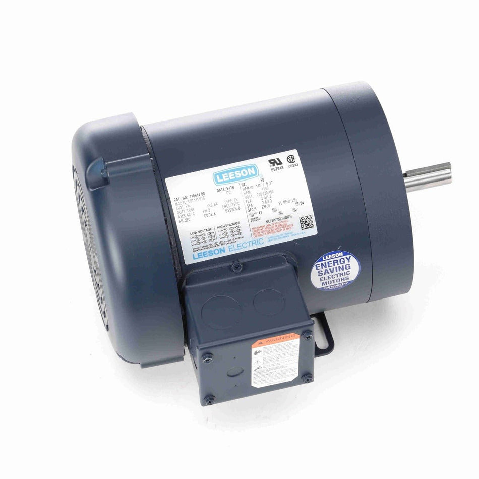 110914.00 Leeson Motor 1/2HP 1140RPM 56C TEFC 208 - 230/460V 3 Phase - Square One Electric Motors & Pumps
