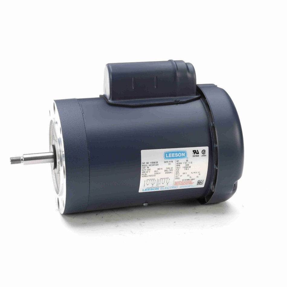 113640.00 Leeson Motor 1.5HP 3450RPM 56J TEFC 115/208 - 230Volt 1Phase - Square One Electric Motors & Pumps