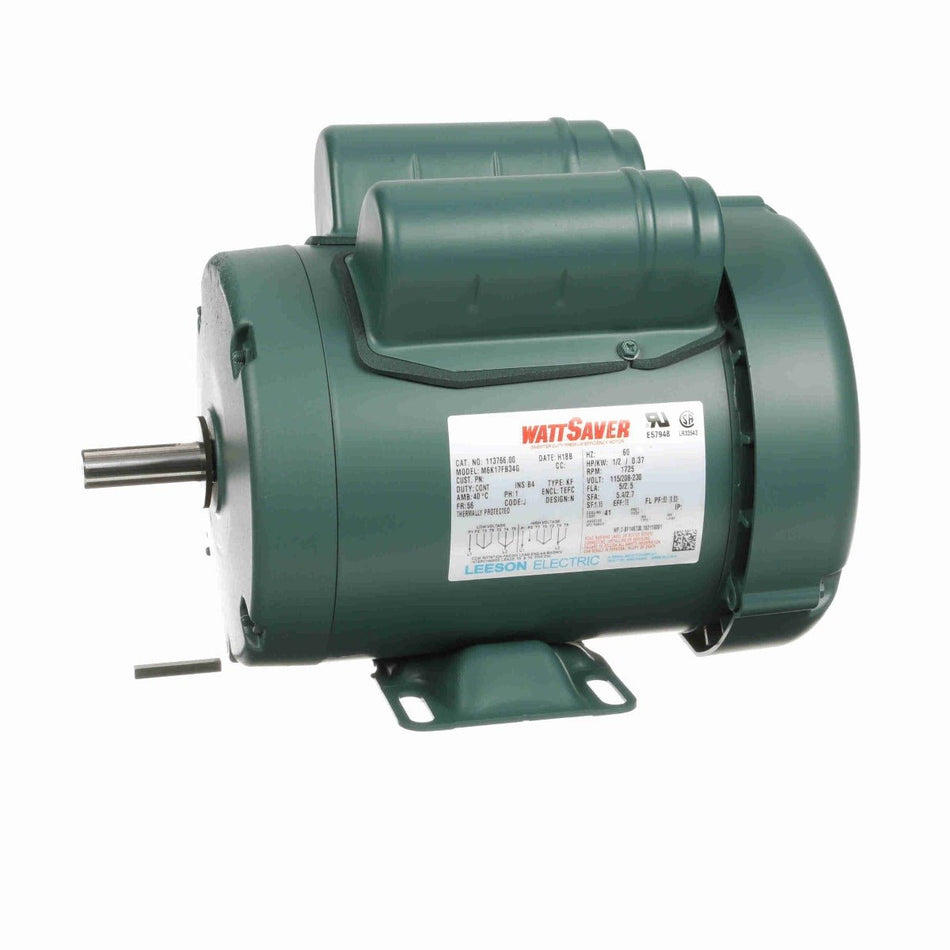 113766.00 1/2HP Leeson Motor 1725RPM 56 TEFC 115/208 - 230V 1Phase - Square One Electric Motors & Pumps