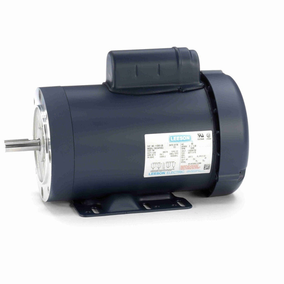 113931.00 Leeson Motor 2HP 3450RPM 56HC TEFC 115/208 - 230Volt 1 Phase - Square One Electric Motors & Pumps