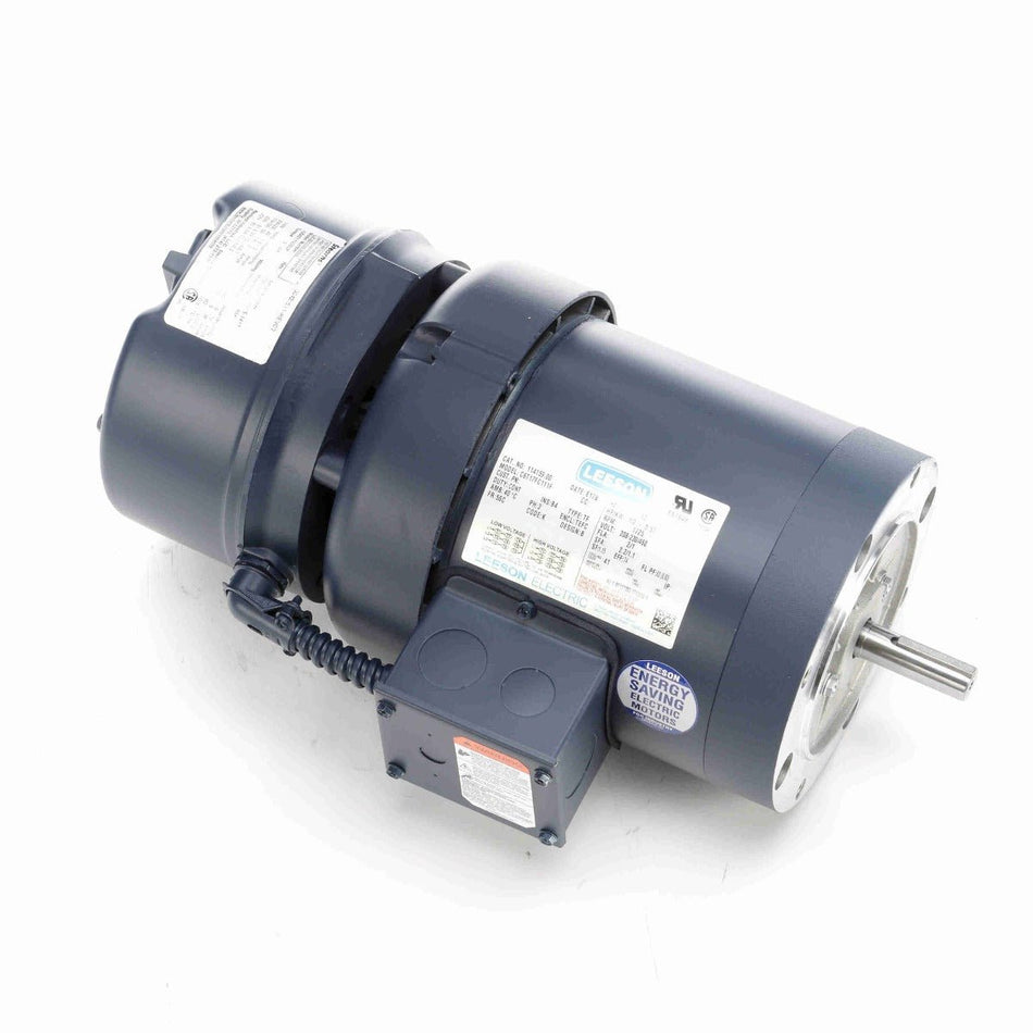 114159.00 Leeson Brake Motor 1/2HP 1725RPM 56C TEFC 208 - 230/460V 3 Phase - Square One Electric Motors & Pumps