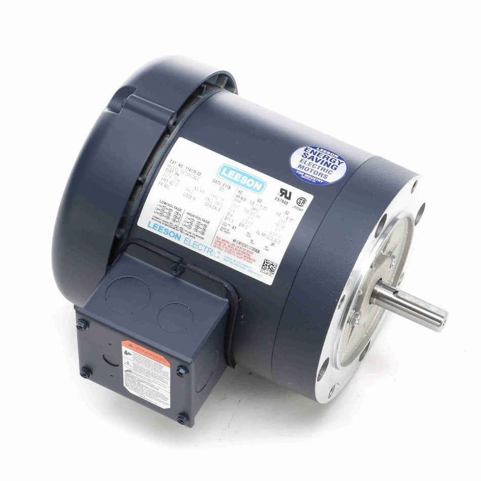 114176.00 Leeson Motor 1/2HP 3450RPM 56C TEFC 208 - 230/460V 3 Phase - Square One Electric Motors & Pumps