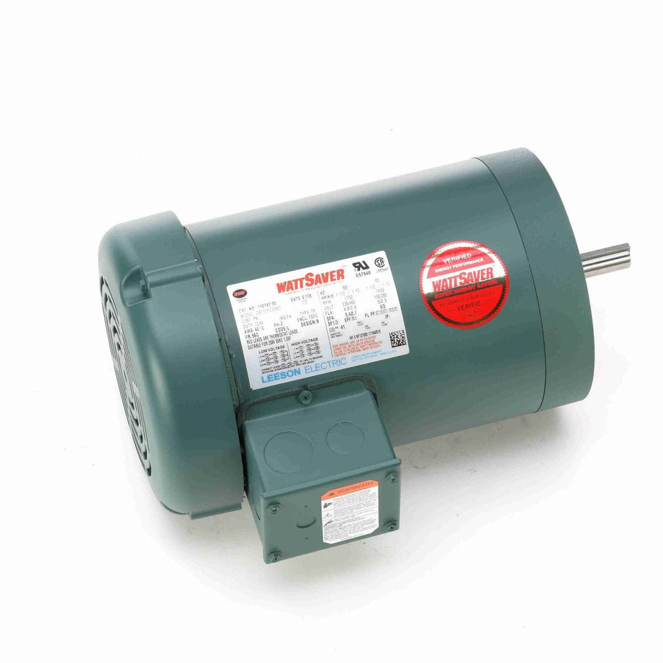 116743.00 Leeson AC Motor 1.5HP 1750RPM 56C TEFC 208 - 230/460Volt Three Phase - Square One Electric Motors & Pumps