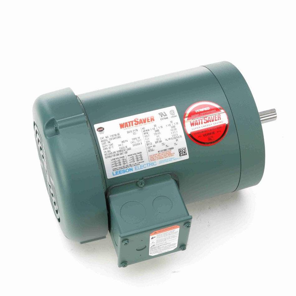 116750.00 Leeson Motor 1.5HP 3490RPM 56C TEFC 208 - 230/460Volt 3 Phase - Square One Electric Motors & Pumps