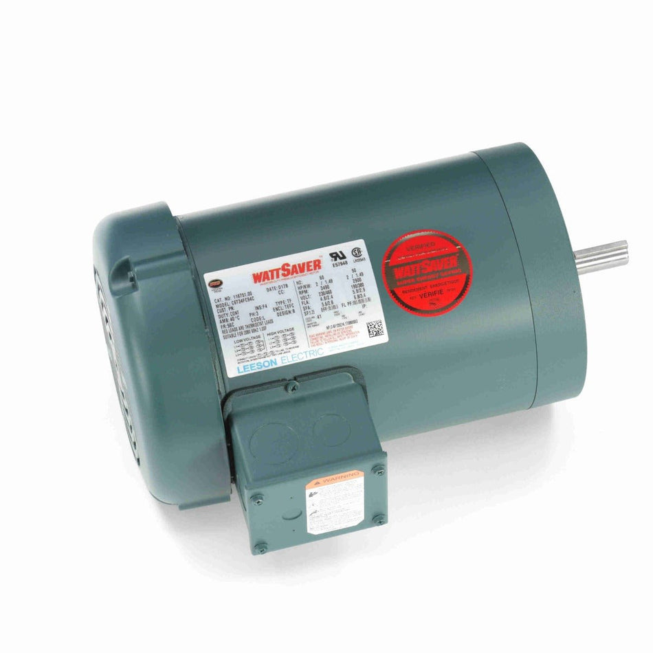116751.00 Leeson Motor 2HP 3490RPM 56C TEFC 208 - 230/460Volt 3 Phase - Square One Electric Motors & Pumps