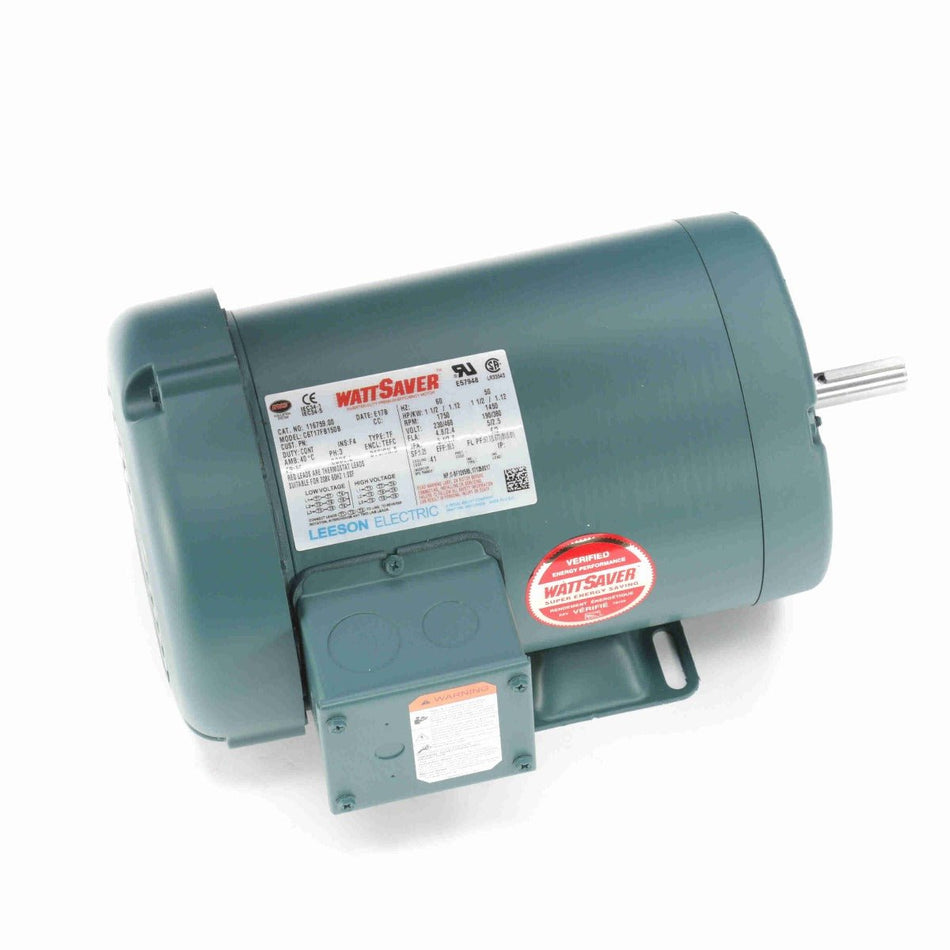 116759.00 Leeson Motor 1.5HP 1750RPM 56 TEFC 208 - 230/460Volt 3 Phase - Square One Electric Motors & Pumps