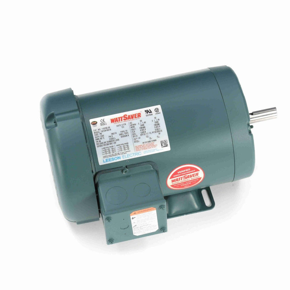 116760.00 Leeson AC Motor 2HP 3490RPM 56 TEFC 208 - 230/460Volt Three Phase - Square One Electric Motors & Pumps