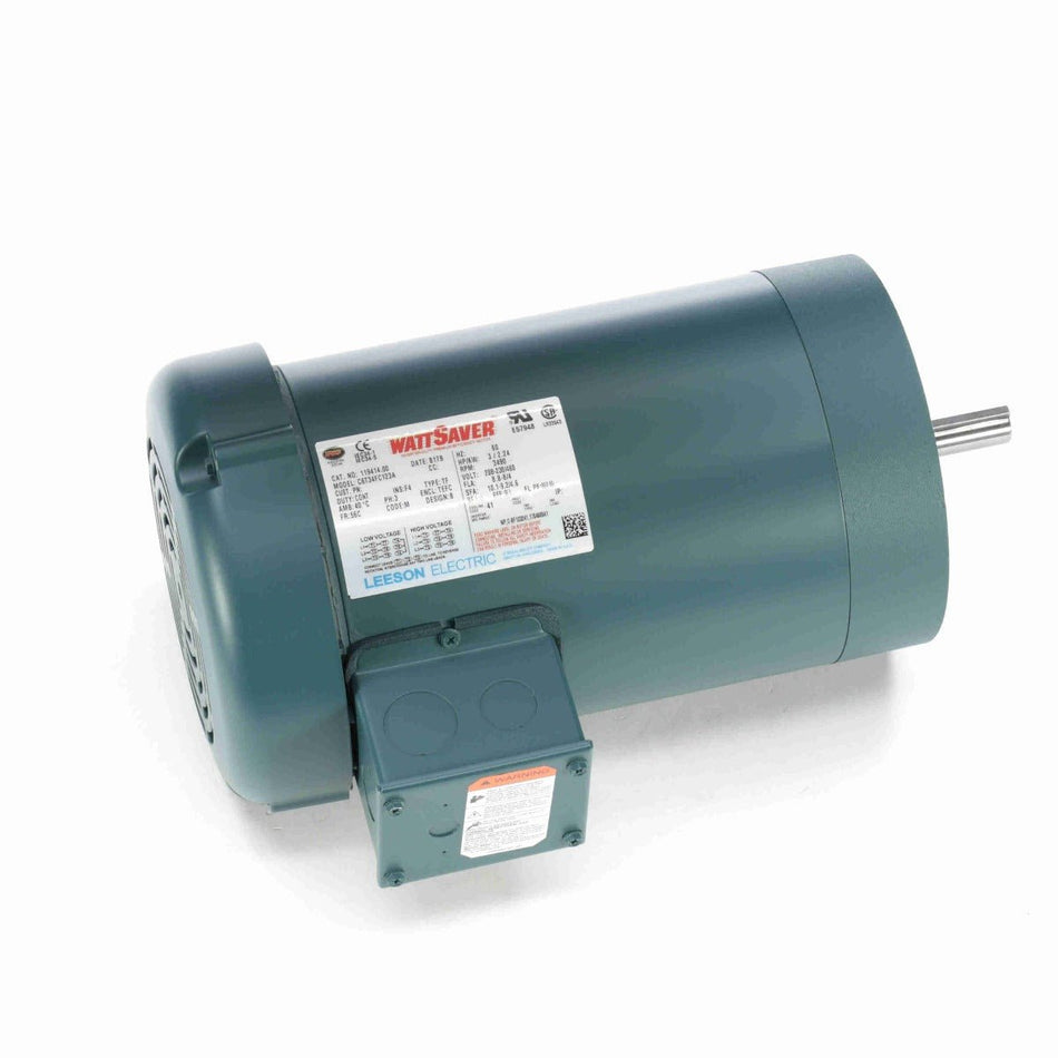 119414.00 Leeson Motor 3HP 3450RPM 56C TEFC 208 - 230/460V 3 Phase - Square One Electric Motors & Pumps
