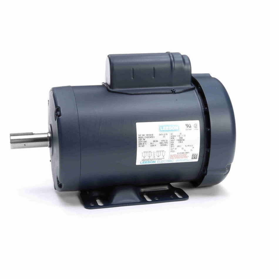 120130.00 Leeson Motor 1.5HP 3450RPM 143T TEFC 115/208 - 230Volt 1 Phase C143C34FB1 - Square One Electric Motors & Pumps
