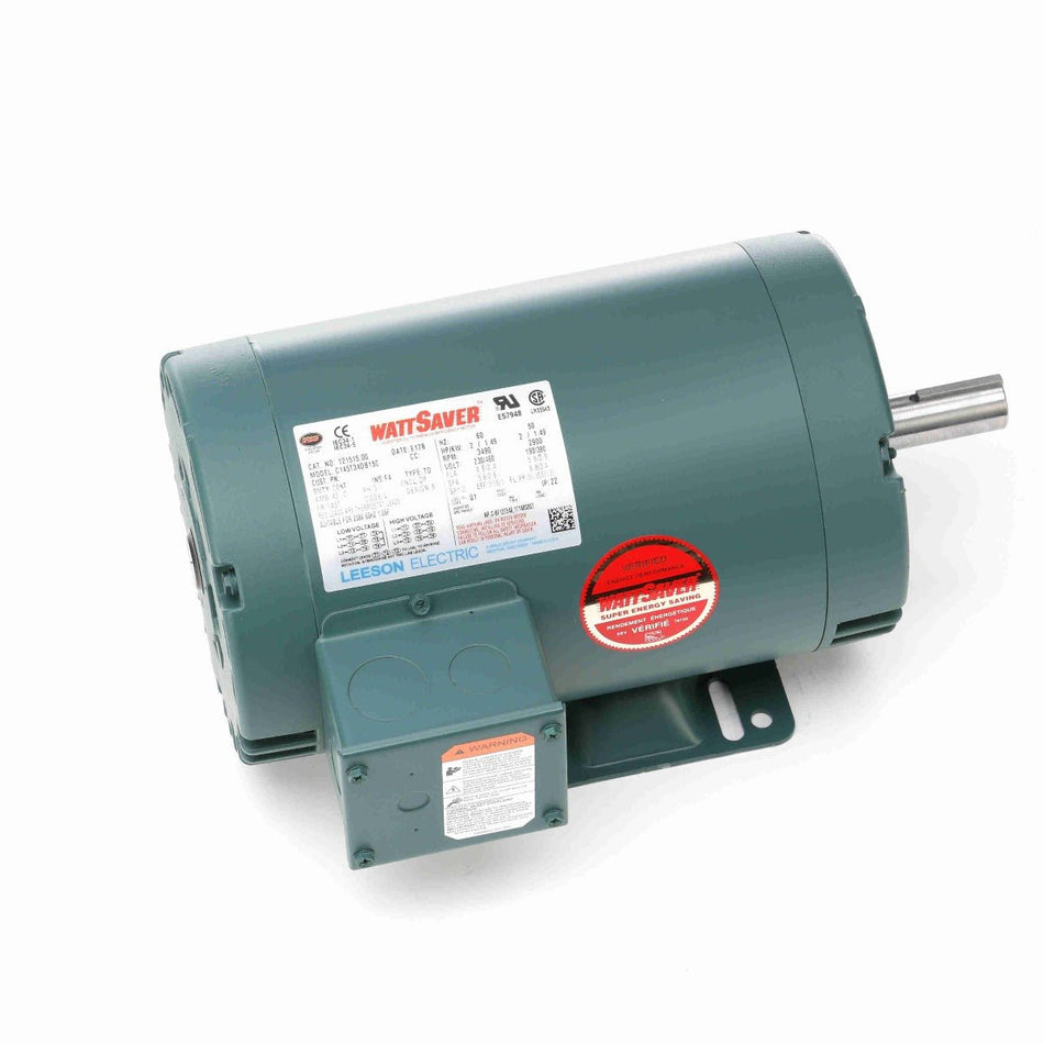 121515.00 Leeson AC Motor 2HP 3490RPM 145T DP 208 - 230/460Volt 3 Phase - Square One Electric Motors & Pumps