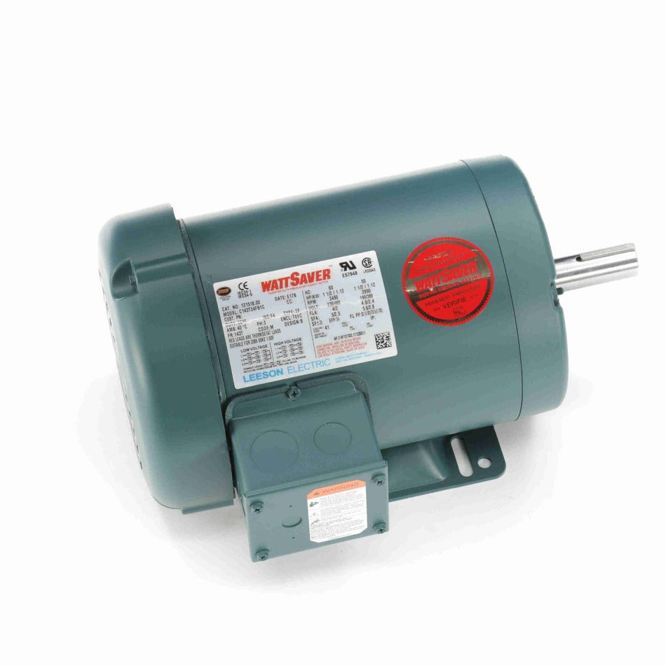121518.00 Leeson Motor 1.5HP 3490RPM 143T TEFC 208 - 230/460Volt 3 Phase - Square One Electric Motors & Pumps