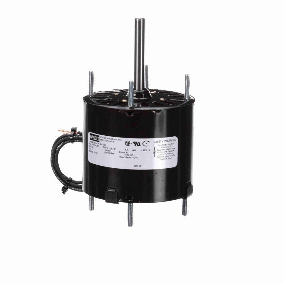 D188 Fasco Motor 1/20HP 1500RPM 3.3" Open 230Volt Single Phase CW 0.9 AMPS - Square One Electric Motors & Pumps
