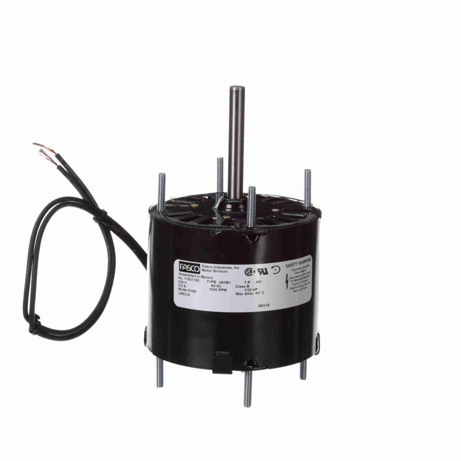 D189 Fasco Motor 1/20HP 1500RPM 3.3" Open 230Volt Single Phase CCW 0.9 AMPS - Square One Electric Motors & Pumps