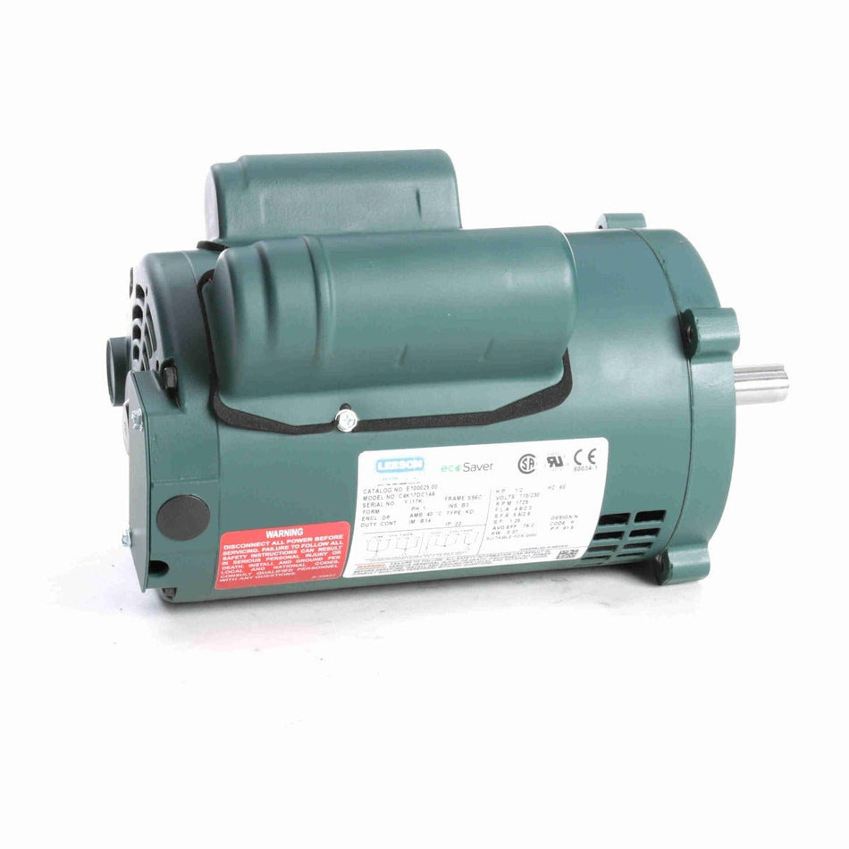 E100025.00 Leeson Motor 1/2HP 1725RPM 56C DP 115/208 - 230V 1 Phase C4K17DC14 - Square One Electric Motors & Pumps