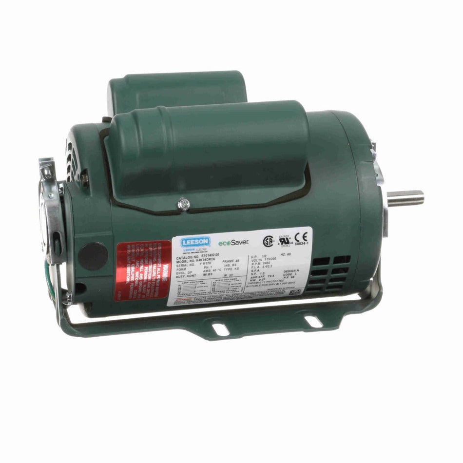 E101432.00 Leeson Motor 1/2HP 3450RPM 48 DP 115/208 - 230V 1 Phase A4K34DR2 - Square One Electric Motors & Pumps