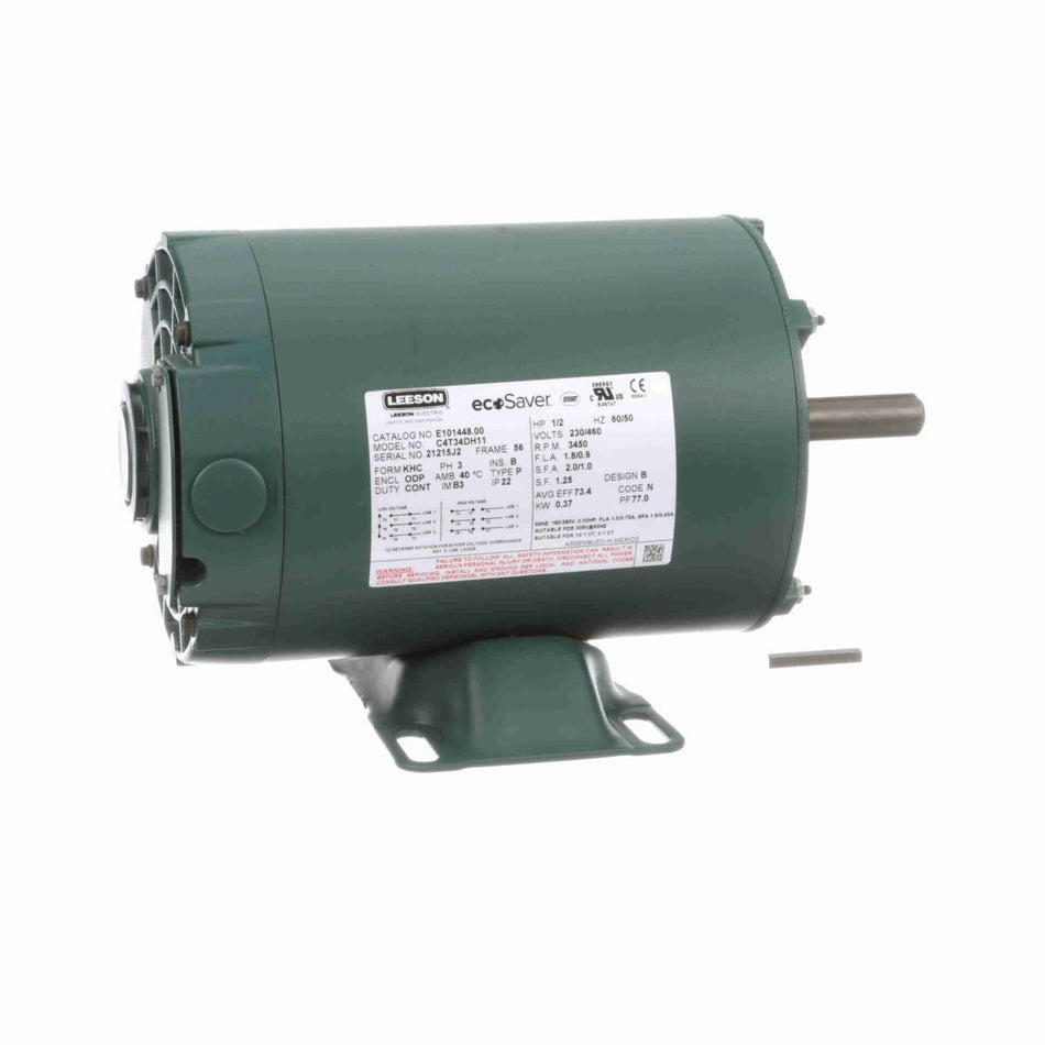 E101448.00 Leeson Motor 1/2HP 3450RPM 56 DP 208 - 230/460V Three Phase - Square One Electric Motors & Pumps