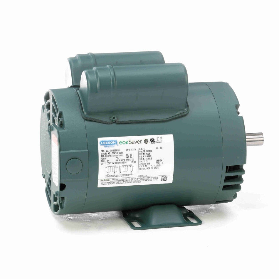 E110004.00 Leeson Motor 1HP 1725RPM 56 DP 115/208 - 230Volt 1Phase C6K17DB52 - Square One Electric Motors & Pumps